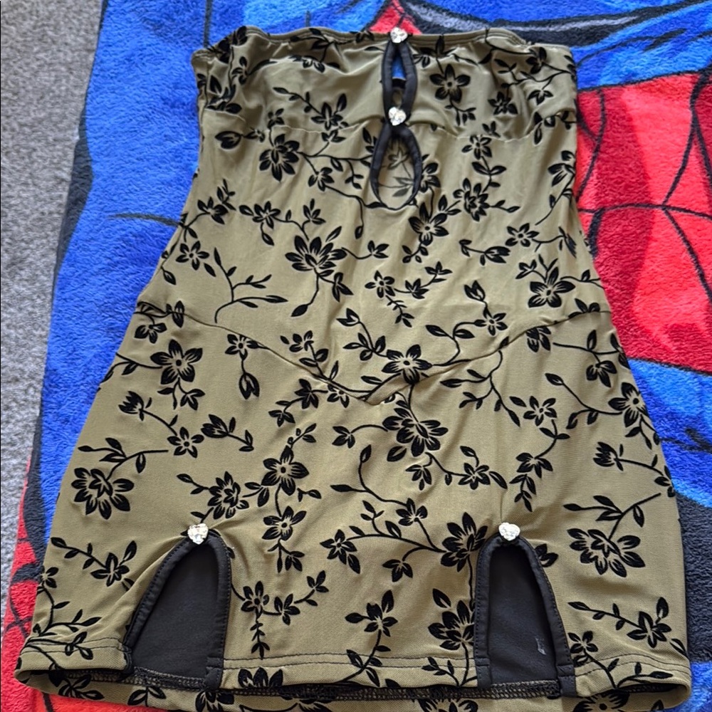 Floral Olive Green and Black Dress